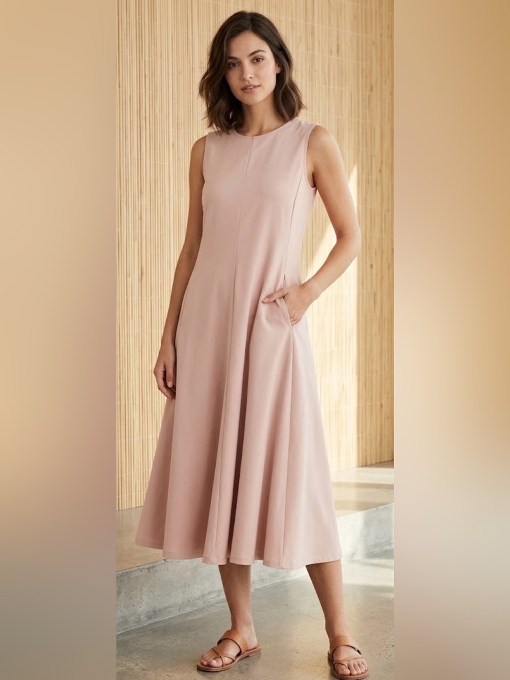 Uniqlo Pink Sleeveless Midi Dress Size Medium
